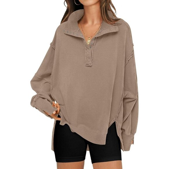Tops - Women Oversized Sweatshirt Cotton Blend Long Sleeve Casual Fall XL